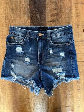 Kendall & Kylie Medium Blue Distressed Denim Cutoff Shorts